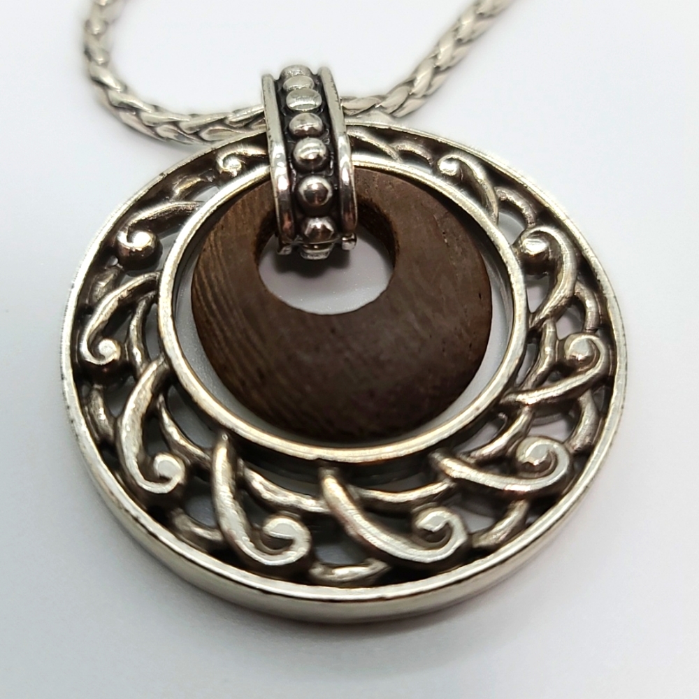 Brighton KATU COLLECTION Cut-Out Circular Pendant Necklace with Wood Center 🪵